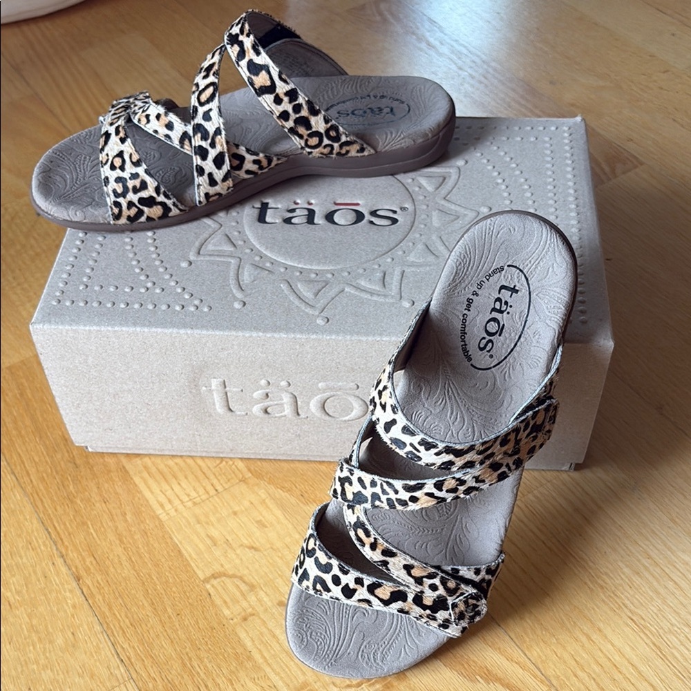Taos Women's Leopard Print Sandals, Velcro closures for perfect fit.